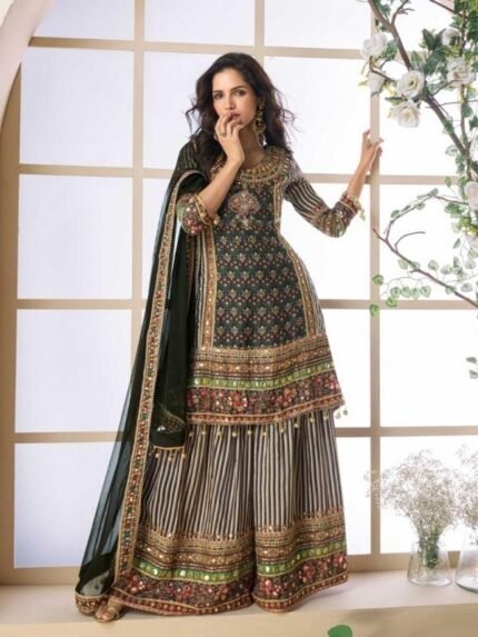Pure Viscose natural Crepe Silk Party Wear Sharara Multi Color with Aari Work